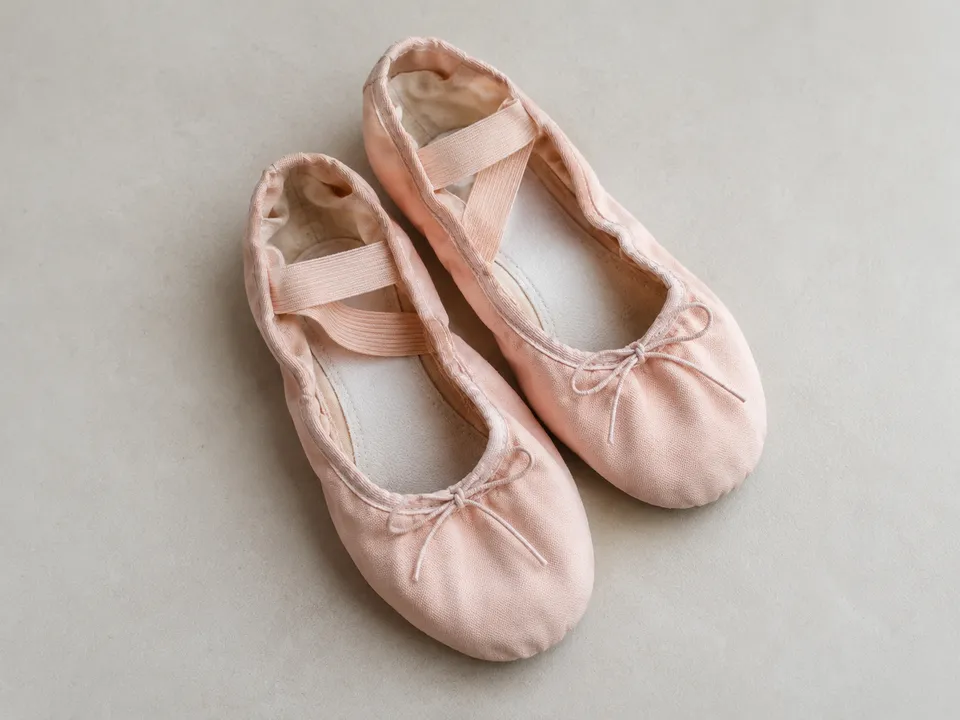 AI-generated illustration: soft ballet slippers for dance practice.