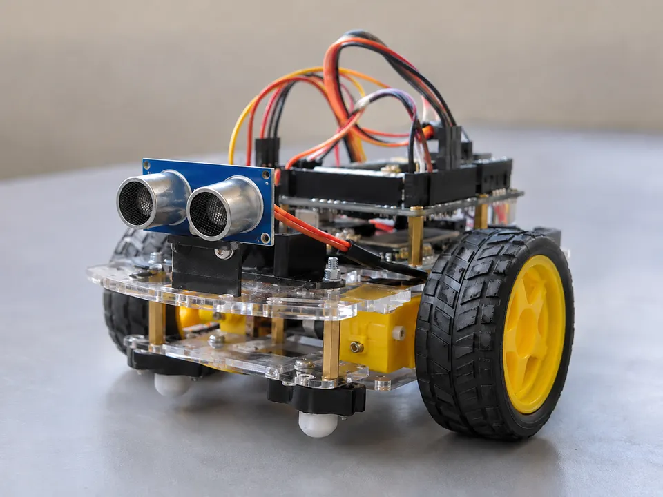 AI-generated illustration: a generic wheeled educational robot for robotics and programming.