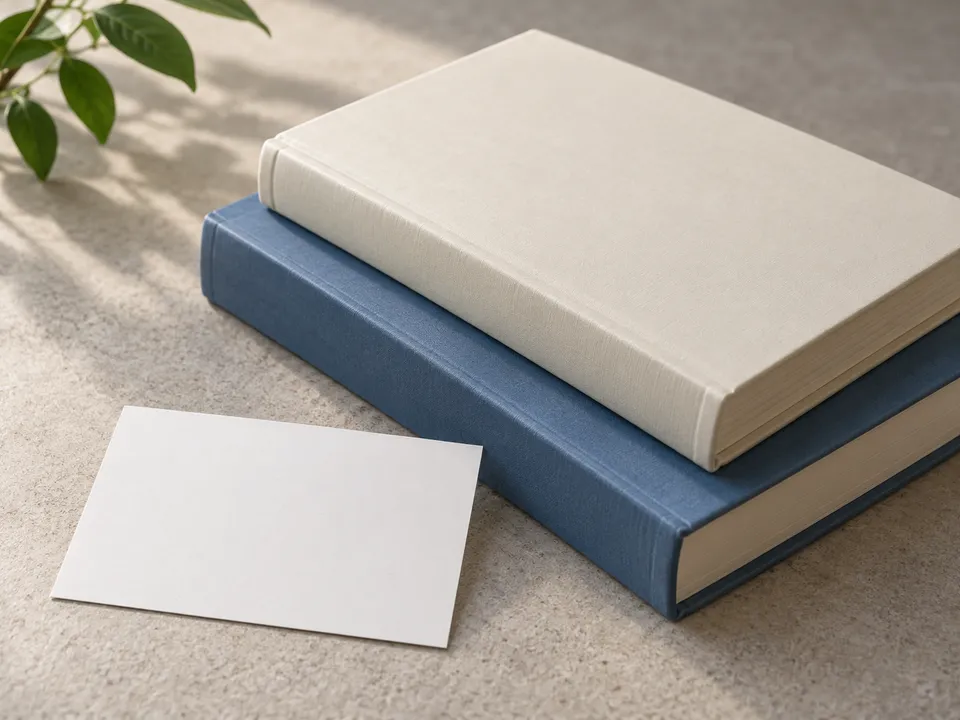 AI-generated illustration: study books and a blank learning card.