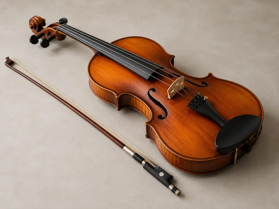 AI-generated illustration: a violin and bow.